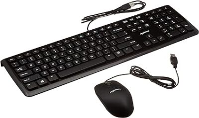 Amazon Basics USB Wired Computer Keyboard (QWERTY) and Mouse Bundle Pack, black