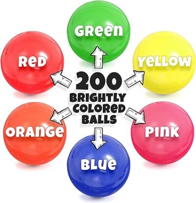 Click N' Play Plastic Balls for Ball Pit, Phthalate & BPA Free, Crush Proof Play Balls for Ball Pit, Pit Balls in Assorted Colors in Reusable and Durable Storage Mesh Bag with Zipper 200, 1000 count