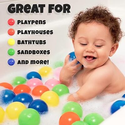 Click N' Play Plastic Balls for Ball Pit, Phthalate & BPA Free, Crush Proof Play Balls for Ball Pit, Pit Balls in Assorted Colors in Reusable and Durable Storage Mesh Bag with Zipper 200, 1000 count