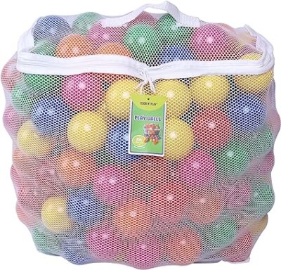 Click N' Play Plastic Balls for Ball Pit, Phthalate & BPA Free, Crush Proof Play Balls for Ball Pit, Pit Balls in Assorted Colors in Reusable and Durable Storage Mesh Bag with Zipper 200, 1000 count