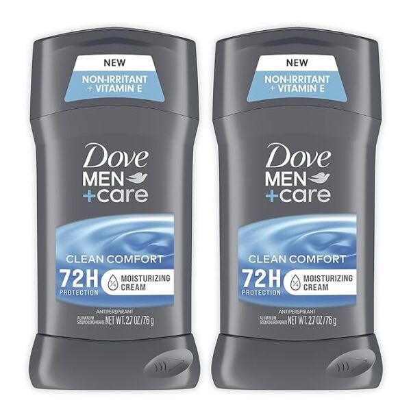 Dove Men+Care Antiperspirant Deodorant Stick Clean Comfort Twin Pack 72-Hour Sweat & Odor Protection Antiperspirant for Men With 1-4 Moisturizing Cream 2.7 oz