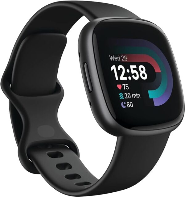 Fitbit Versa 4 Fitness Smartwatch with Daily Readiness, GPS, 24-7 Heart Rate, 40 Exercise Modes, Sleep Tracking and more, Black-Graphite, One Size (S & L Bands Included)