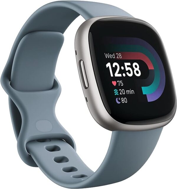 Fitbit Versa 4 Fitness Smartwatch with Daily Readiness, GPS, 24-7 Heart Rate, 40 Exercise Modes, Sleep Tracking and more, Black-Graphite, One Size (S & L Bands Included) blue