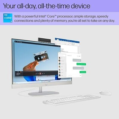 HP 23.8 inch All-in-One Desktop PC, FHD Display, Intel Core i3-N300, 8 GB RAM, 512 GB SSD, Intel UHD Graphics, Windows 11 Home, 24-cr004