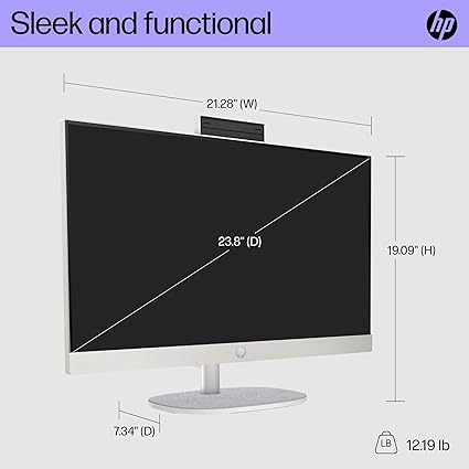 HP 23.8 inch All-in-One Desktop PC, FHD Display, Intel Core i3-N300, 8 GB RAM, 512 GB SSD, Intel UHD Graphics, Windows 11 Home, 24-cr004