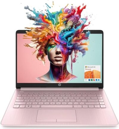 HP Portable Laptop (Include 1 Year Microsoft 365), 14’’ HD Display, 8GB RAM, 64GB eMMC, Intel Quad-Core N4120, Student and Business, Webcam, HDMI, Wi-Fi, RJ-45, Windows 11 Home, Pink