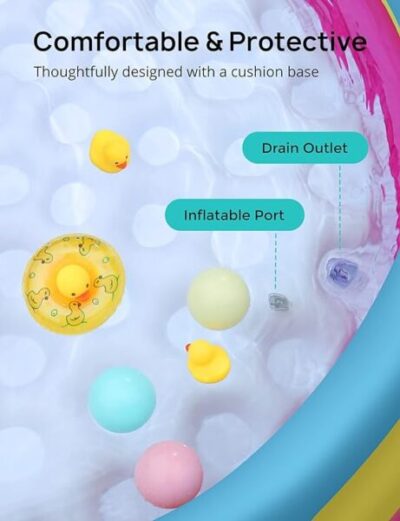 Inflatable Kiddie Pool, Evajoy 58'' x 13'' Ground Swimming Pool for Kids,Large Dog Pool Children Family Kid Toddler Pool, 3 Rings Baby Pool Center for Backyard and Garden