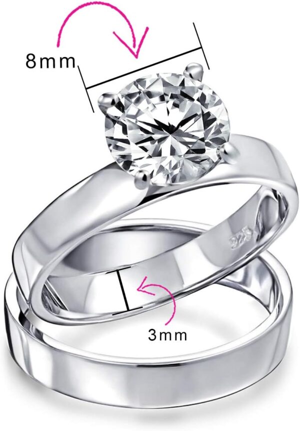 Personalize Classic Simple 2CT Cubic Zirconia Round Solitaire Wide Band AAA CZ Anniversary Engagement Wedding Ring Set For Women .925 Sterling Silver Customizable