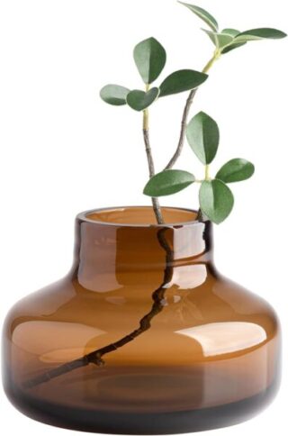 Torre & Tagus Solid Color Round Art Glass Vase for Flowers - 4 Tall Unique Flower Vase, Clear Handmade Bottle Vase for Home Decor, Bud Vase as Decorative Shelf Decor