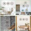 3 Piece Round Farmhouse Wall Decor with 6 Piece Interchangeable Flowers 12'' Medallion Wood & Metal Rustic Wall Art for Living Room Bedroom Kitchen Bathroom Dining Room Home Decorations