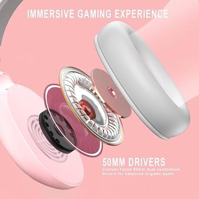 Anivia G1 Pink Gaming Headset for PS4, PS5, Xbox One, PC, Switch, Wired Over-Ear Headphone with Noise Isolation Microphone, Surround Sound Headphone with LED RGB Light