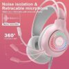 Anivia G1 Pink Gaming Headset for PS4, PS5, Xbox One, PC, Switch, Wired Over-Ear Headphone with Noise Isolation Microphone, Surround Sound Headphone with LED RGB Light