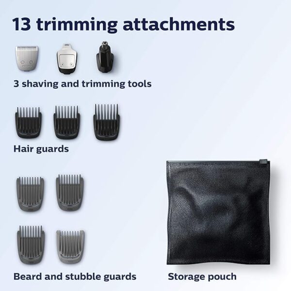 Philips Norelco Multi Groomer All-in-One Trimmer Series 3000-13 Piece Mens Grooming Kit for Beard, Face, Nose, Ear Hair Trimmer and Hair Clipper - NO Blade Oil Needed, MG3740-40