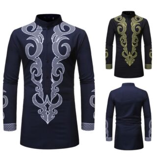 African Dashiki Robe Print Dress Shirt Men Hipster Hip Hop Casual