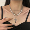 Fashion Personalized Multi-Layered Pearl Cross Pendant Necklace Clavicle Chain For Women Temperament Jewelry Accessories Gifts