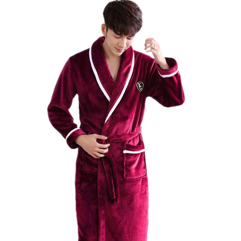 Flannel Thickened Long Section Bathrobe Men Flannel Thickened Long Section Bathrobe Men