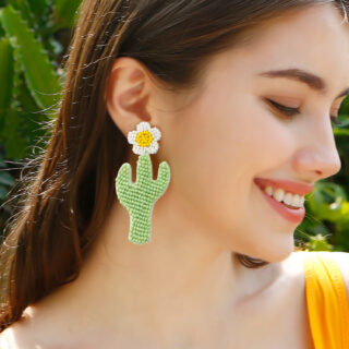 Bohemian Handmade Bead Flower Earrings Holiday Pastoral Style Plant Cactus