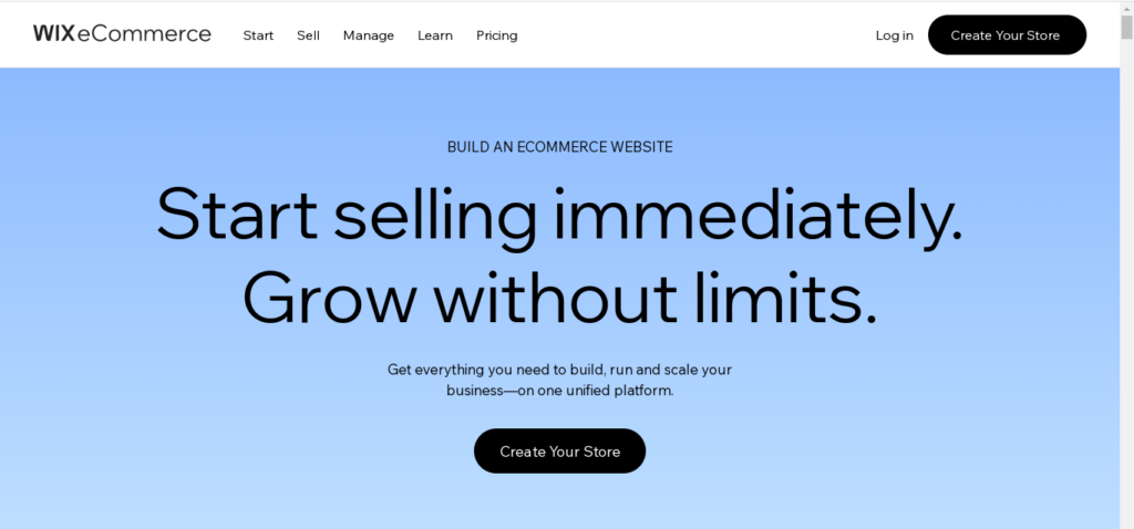 WIXecommerce homepage