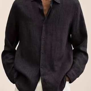 New Solid Color Long Sleeve Shirt Casual Stand Collar Shirt For Men