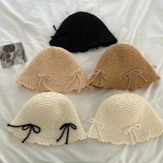 New Bow Woven Bucket Hat Cute Wild