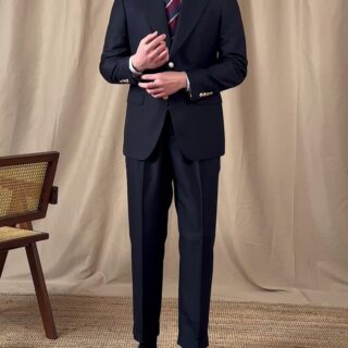 Men's Casual Gentleman Lapel Navy Blue Slim Three-piece Suit