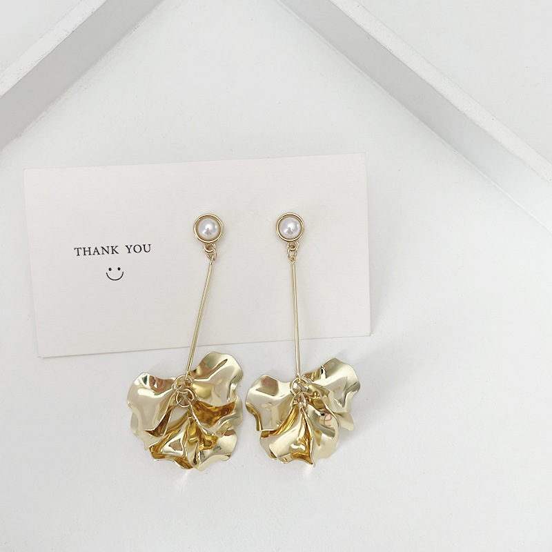 French Retro Metal Petals Silver Stud Earrings Women