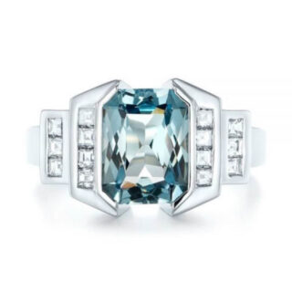 Rectangular Light Sea Blue Zircon Ring