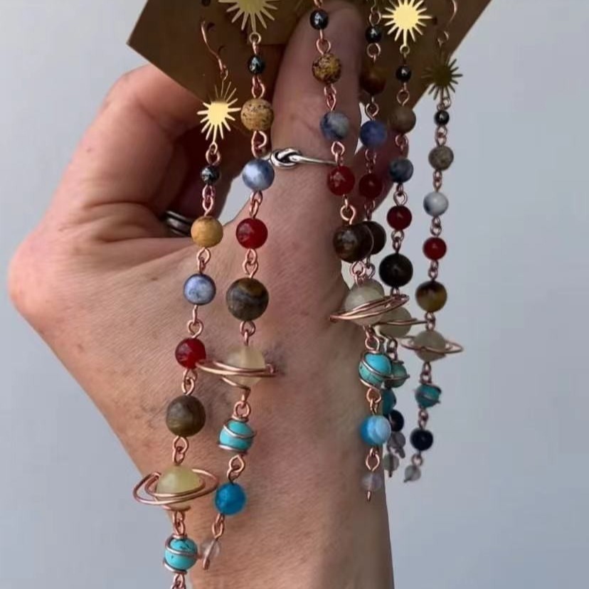 Handmade Natural Beads Earth Saturn Sun Earrings