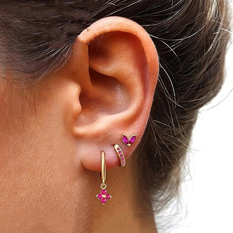 Colorful Zircon Birthstones Earrings 3 Pieces Suit